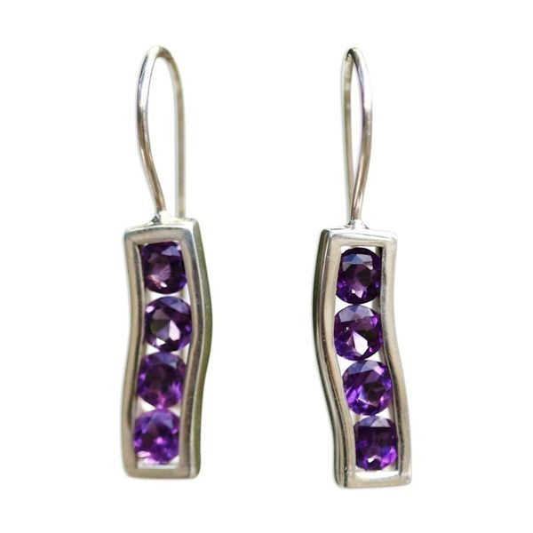 Alternate image for Amethyst and Sterling Silver Drop Earrings Ribbon