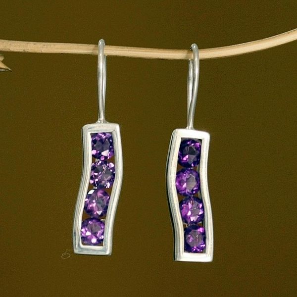 Alternate image for Amethyst and Sterling Silver Drop Earrings Ribbon