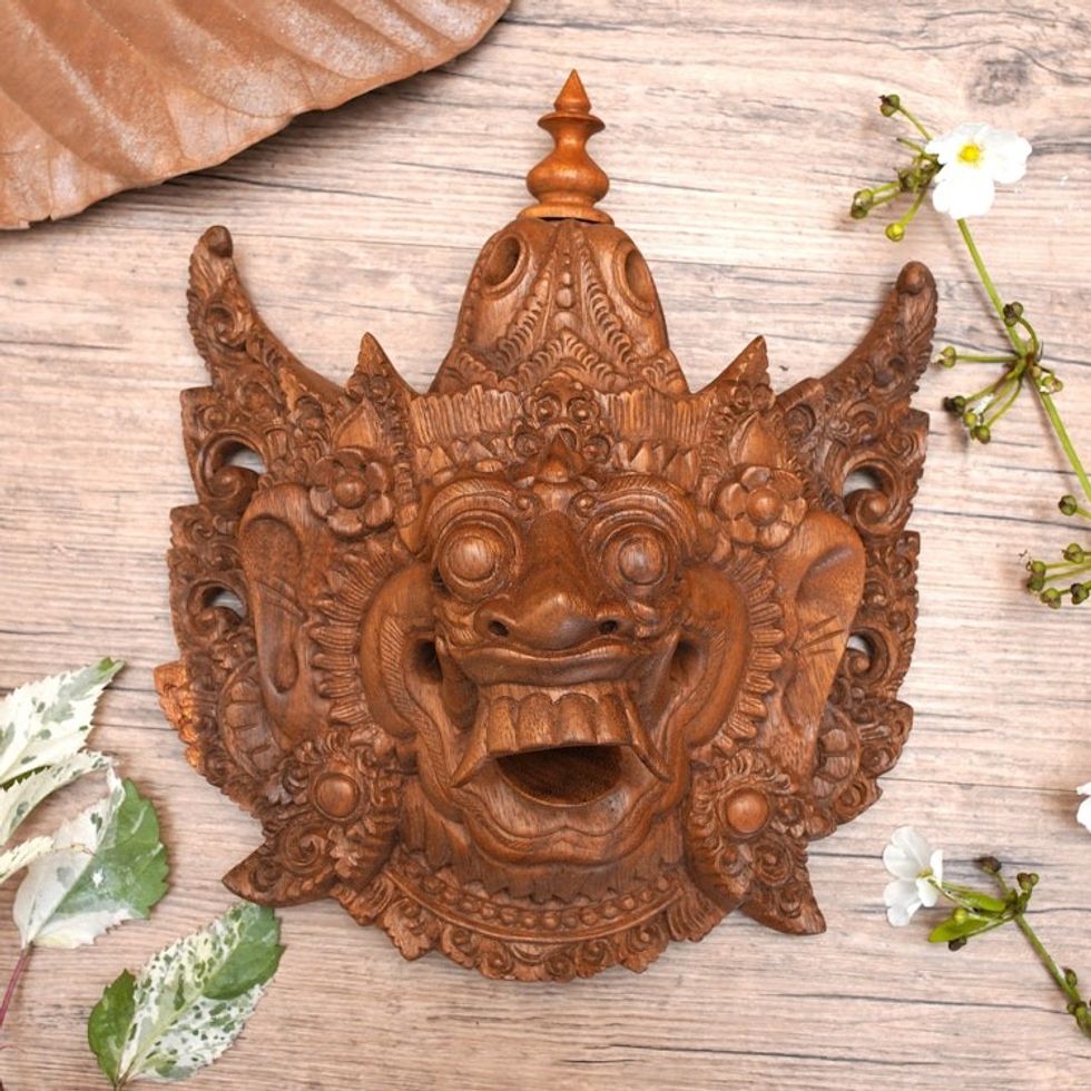 Wood Mask Depicting Kumbakarna from the Ramayana Epic 'Evil Kumbakarna'