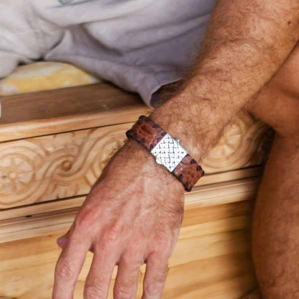 Alternate image for Mens Brown Leather Wristband Bracelet Weaver