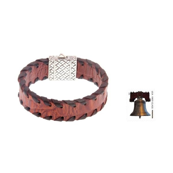 Alternate image for Mens Brown Leather Wristband Bracelet Weaver