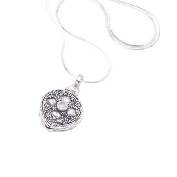 Alternate image for Handcrafted Sterling Silver and Blue Topaz Locket Necklace Sparkling Love