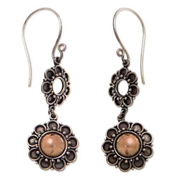 Alternate image for Handmade Floral 18k Gold and Silver Dangle Earrings Sunflowers