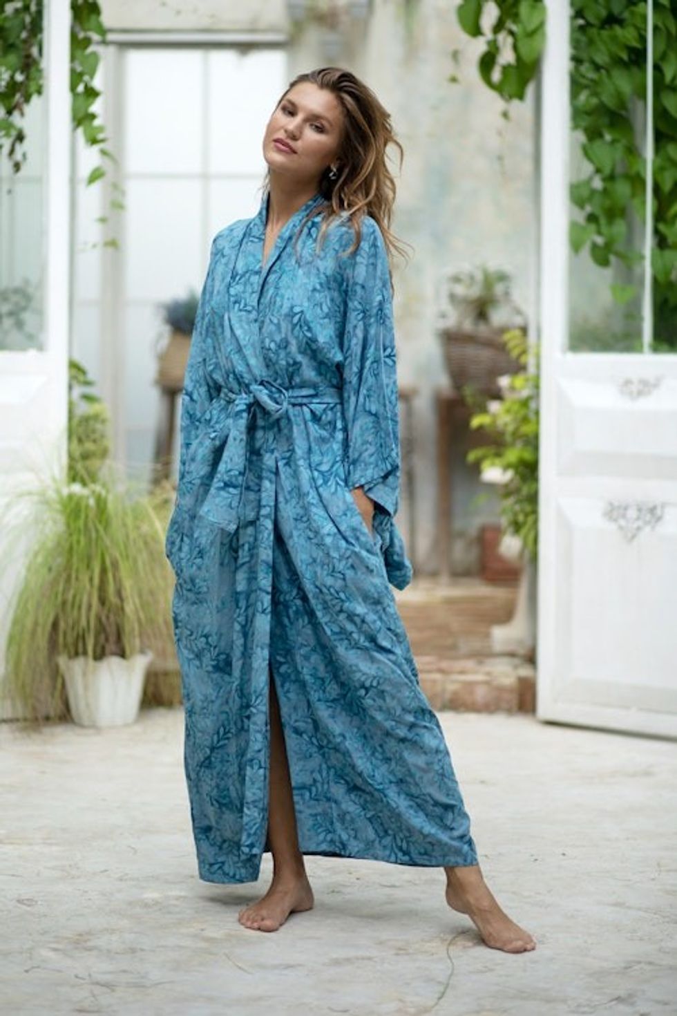 Women's Batik Patterned Robe 'Garden of Illusion'