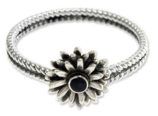 Alternate image for Floral Sterling Silver and Sapphire Ring September Aster