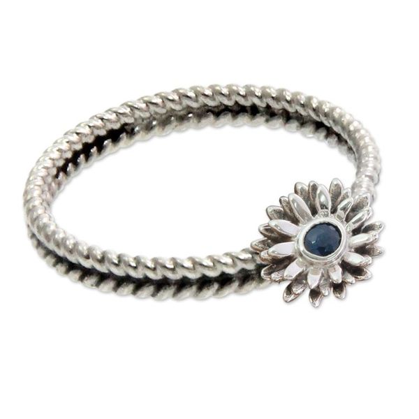 Alternate image for Floral Sterling Silver and Sapphire Ring September Aster