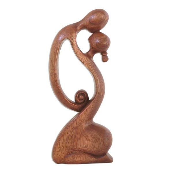 Alternate image for Suar Wood Family Sculpture A Mothers Kiss