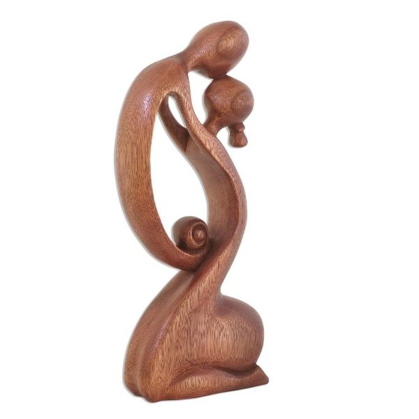 Alternate image for Suar Wood Family Sculpture A Mothers Kiss