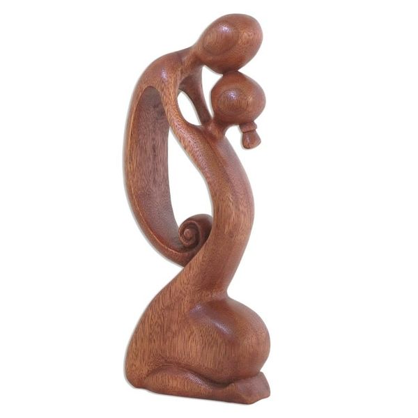 Alternate image for Suar Wood Family Sculpture A Mothers Kiss