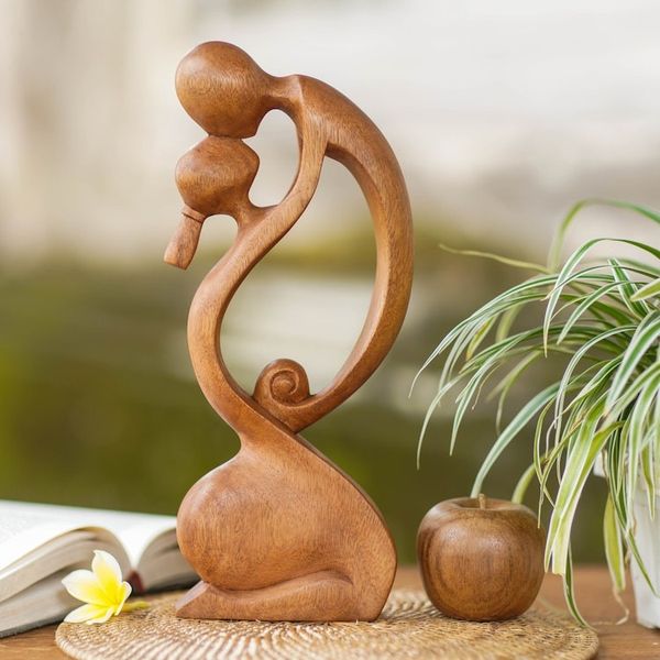 Alternate image for Suar Wood Family Sculpture A Mothers Kiss