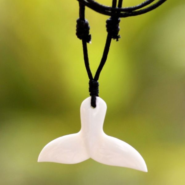 Alternate image for Handcrafted Cow Bone Pendant Necklace Whale Tail