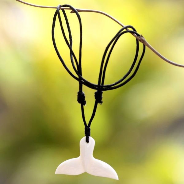 Alternate image for Handcrafted Cow Bone Pendant Necklace Whale Tail