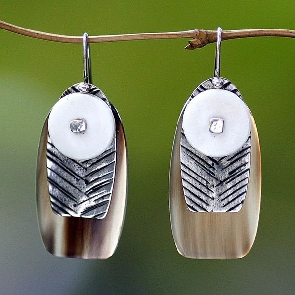 Alternate image for Sterling silver and cow horn dangle earrings Seagull