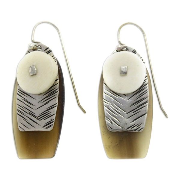 Alternate image for Sterling silver and cow horn dangle earrings Seagull