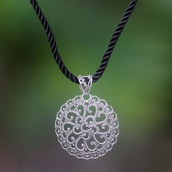 Alternate image for Sterling Silver Pendant Necklace Bali Medallion