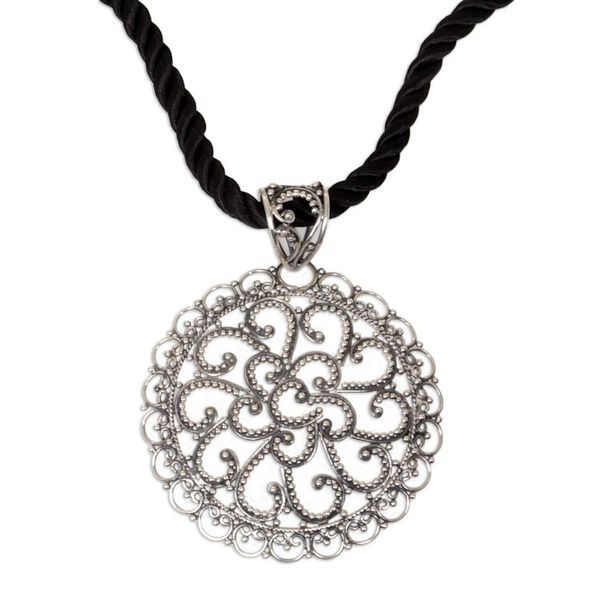 Alternate image for Sterling Silver Pendant Necklace Bali Medallion