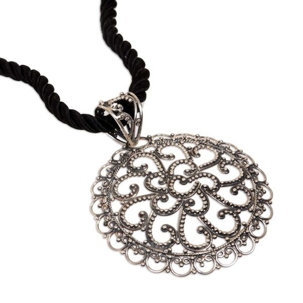 Alternate image for Sterling Silver Pendant Necklace Bali Medallion