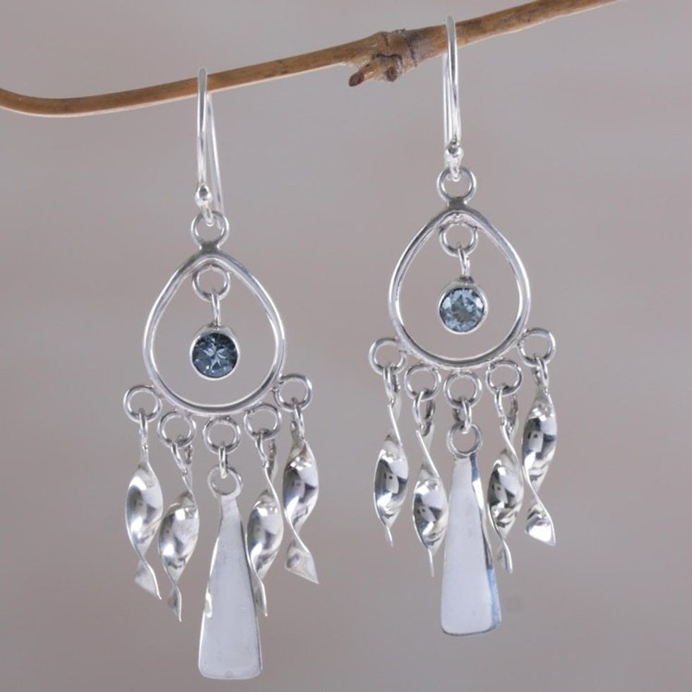 Topaz chandelier earrings 'Blue Wind Chime'