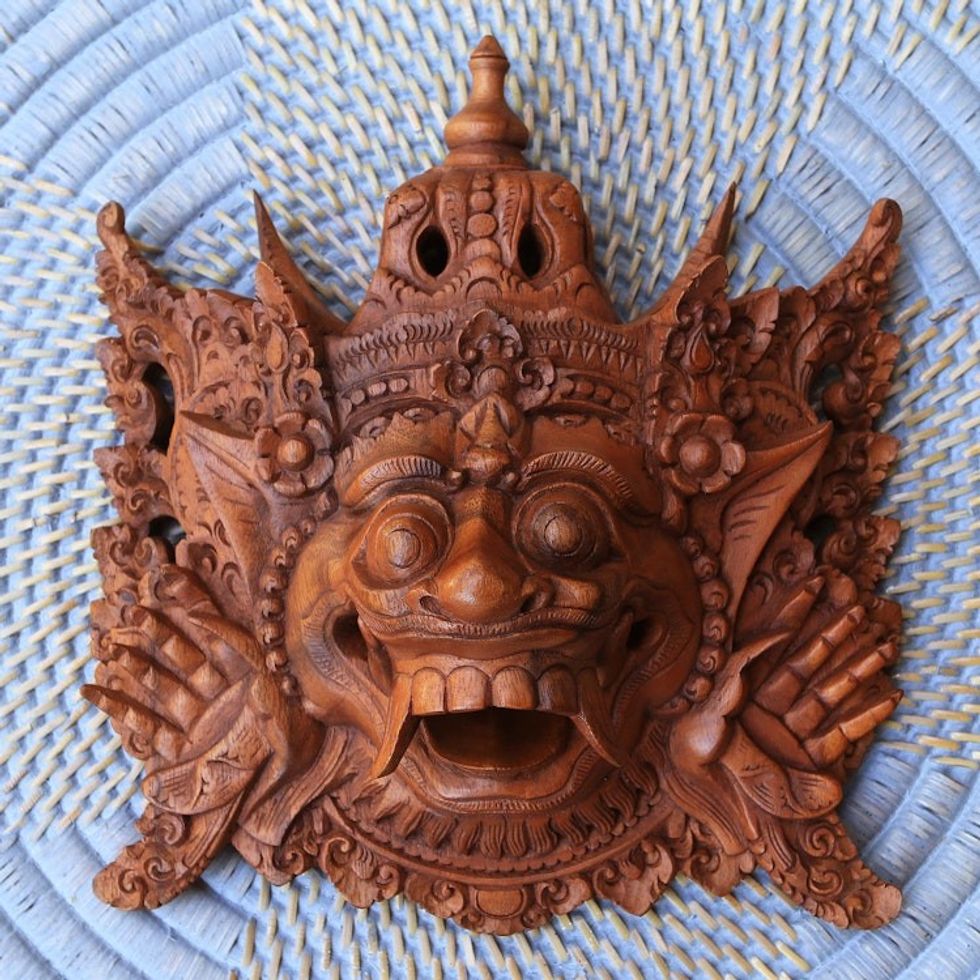 Balinese Carved Wood Mask Depicting Alengka King of Alengka 'Rahwana King of Alengka'