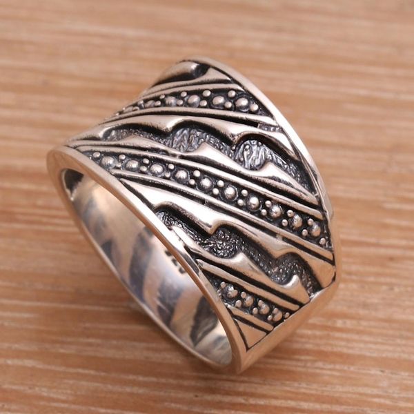 Alternate image for Mens Handcrafted Sterling Silver Band Ring Sanur Silence