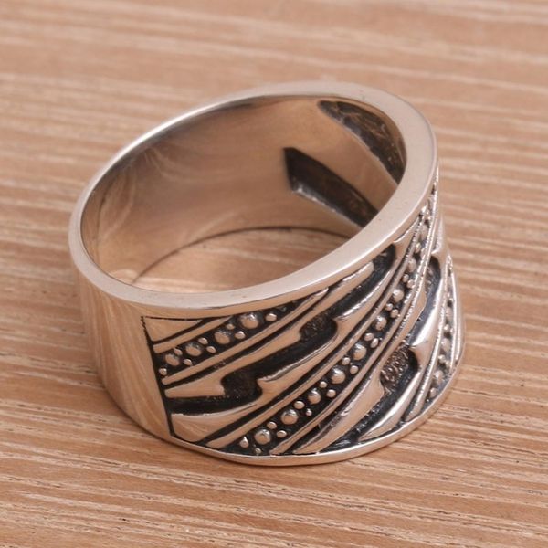 Alternate image for Mens Handcrafted Sterling Silver Band Ring Sanur Silence