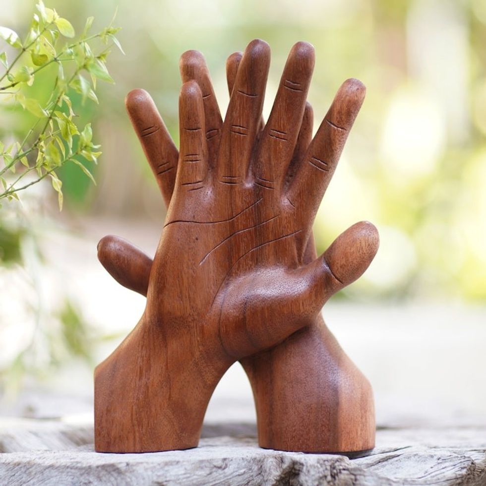 Artisan Crafted Wood Sculpture 'Hand of Friendship'