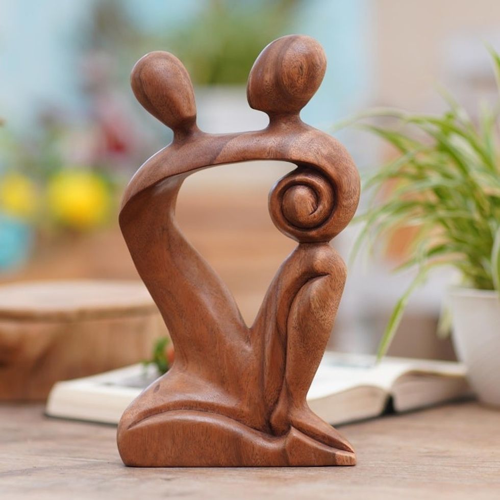 Indonesian Romantic Wood Sculpture 'Dreaming of You'