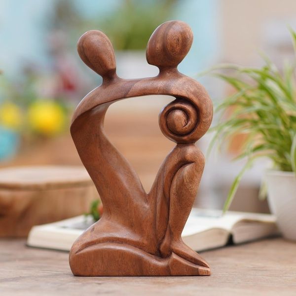 Alternate image for Indonesian Romantic Wood Sculpture Dreaming of You