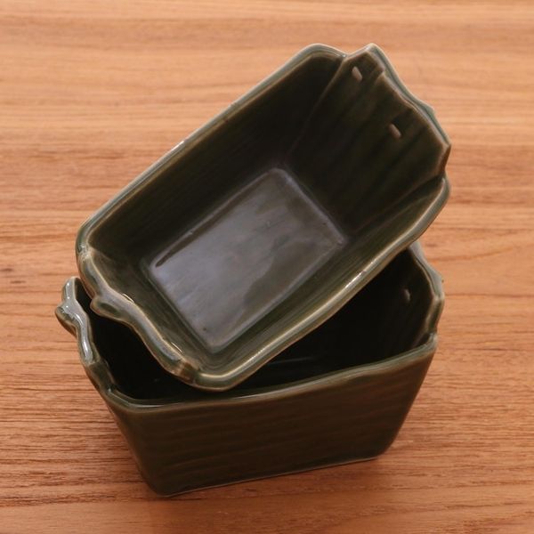 Alternate image for Green Stoneware Ceramic Bowls Pair Folded Bananas