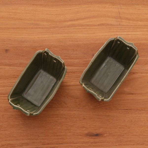 Alternate image for Green Stoneware Ceramic Bowls Pair Folded Bananas