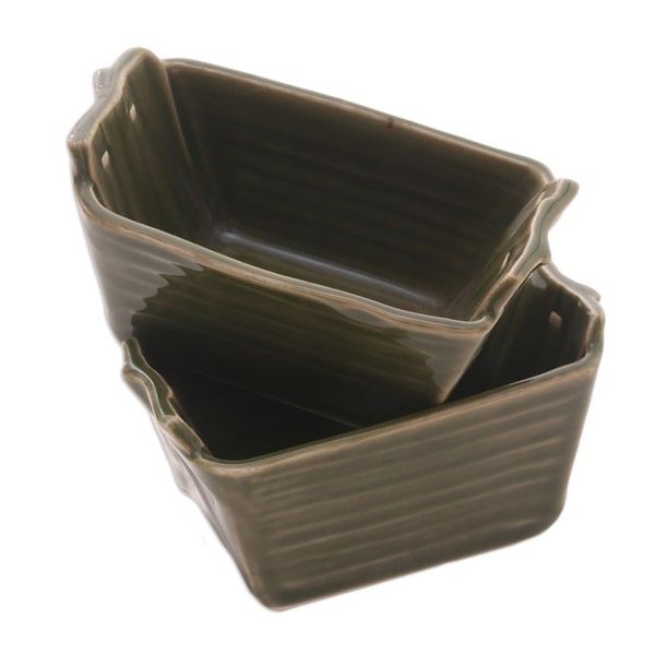 Alternate image for Green Stoneware Ceramic Bowls Pair Folded Bananas