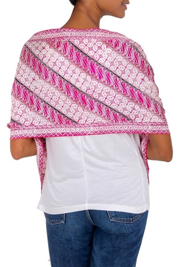 Alternate image for Hand Crafted Batik Silk Patterned Scarf from Indonesia Pink Fantasy
