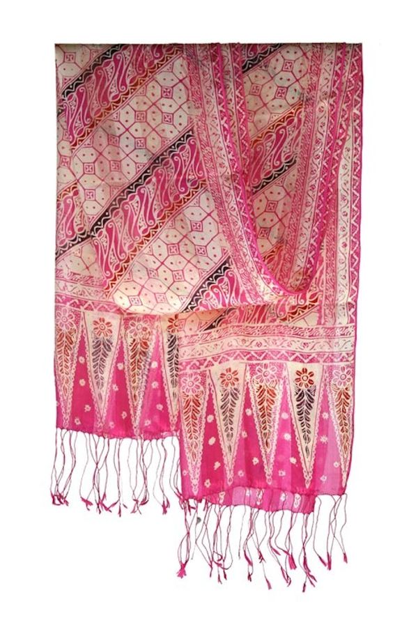 Alternate image for Hand Crafted Batik Silk Patterned Scarf from Indonesia Pink Fantasy