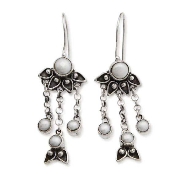 Alternate image for Sterling Silver Pearl Chandelier Earrings Moonlight Lotus