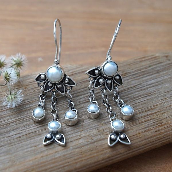 Alternate image for Sterling Silver Pearl Chandelier Earrings Moonlight Lotus