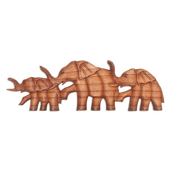 Alternate image for Wood Elephant Relief Panel Hand in Hand