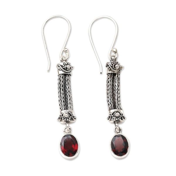 Alternate image for Sterling Silver Garnet Dangle Earrings Bali Birthright