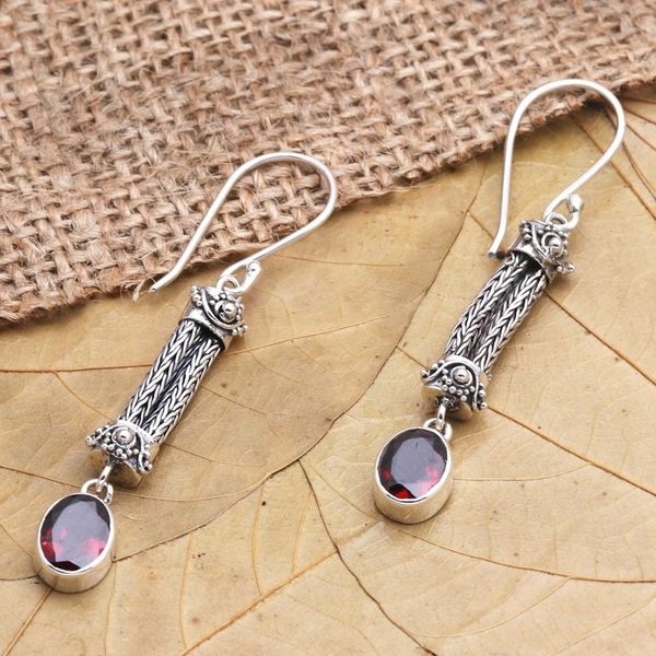 Alternate image for Sterling Silver Garnet Dangle Earrings Bali Birthright