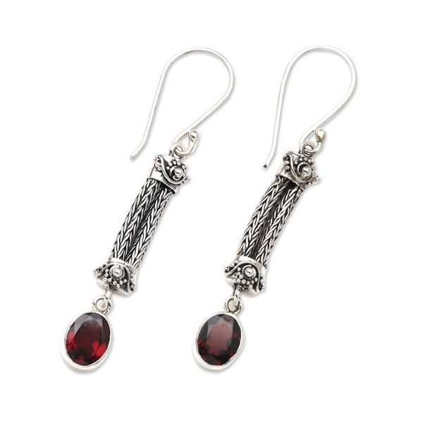 Alternate image for Sterling Silver Garnet Dangle Earrings Bali Birthright