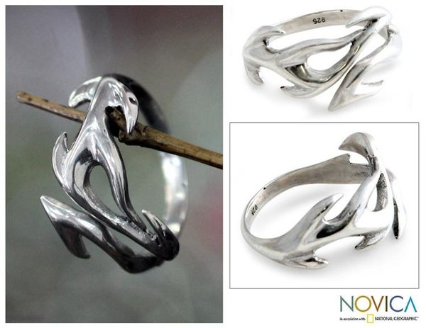 Alternate image for Mens Handmade Modern Sterling Silver Band Ring Ride the Surf