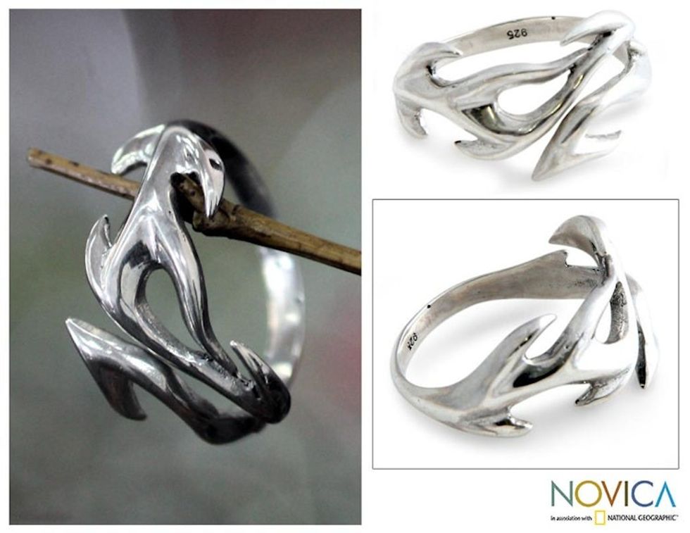 Men's Handmade Modern Sterling Silver Band Ring 'Ride the Surf'