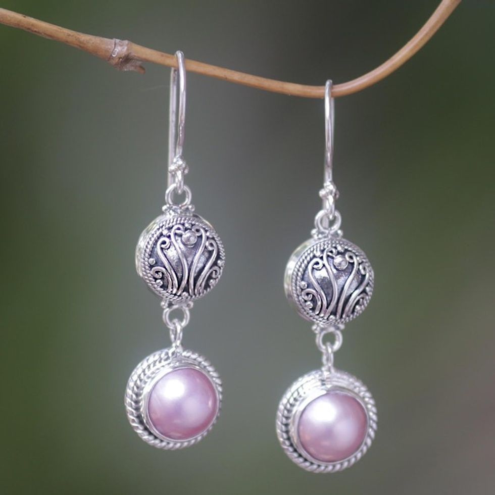 Pearl Sterling Silver Dangle Earrings 'Rose Glow'