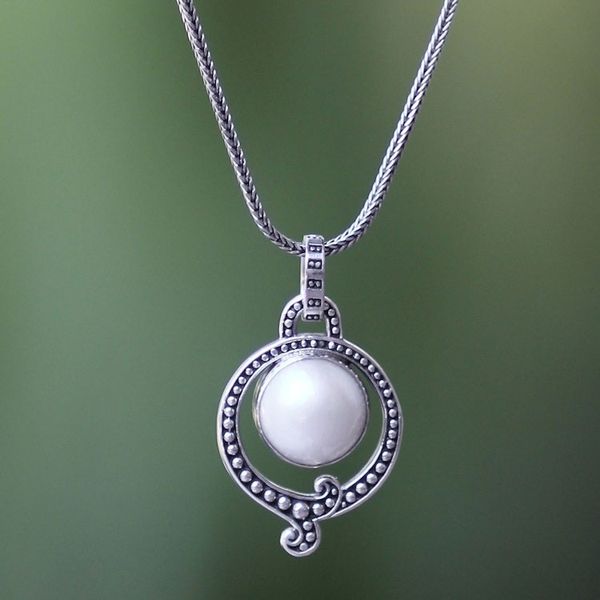 Alternate image for Handmade Pearl and Sterling Silver Necklace Angel Halo