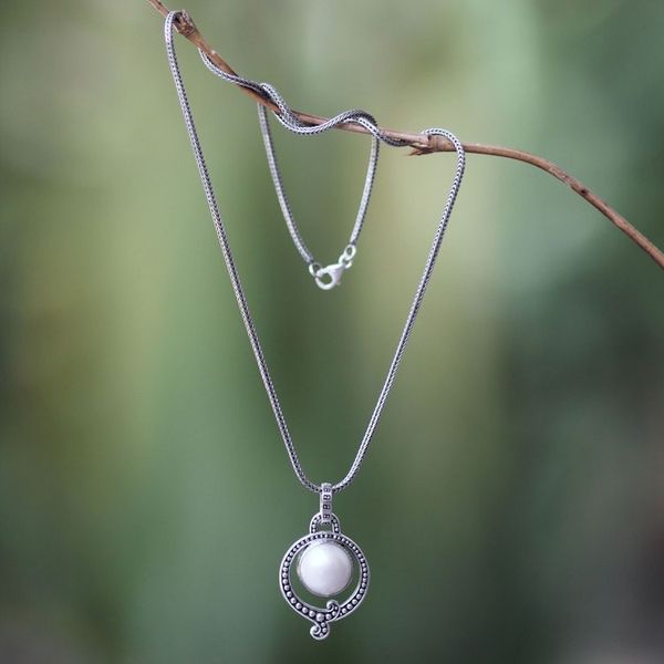 Alternate image for Handmade Pearl and Sterling Silver Necklace Angel Halo
