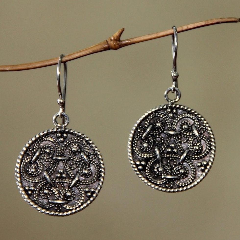 Hand Made Sterling Silver Dangle Earrings 'Denpasar Treasure'