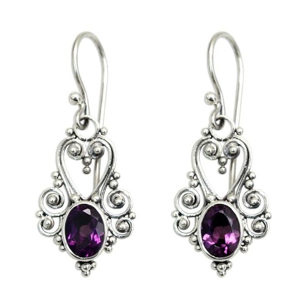 Alternate image for Sterling Silver and Amethyst Dangle Earrings Queen of Hearts
