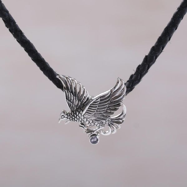 Alternate image for Mens Sterling Silver and Leather Pendant Necklace Silver Hawk