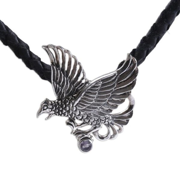 Alternate image for Mens Sterling Silver and Leather Pendant Necklace Silver Hawk