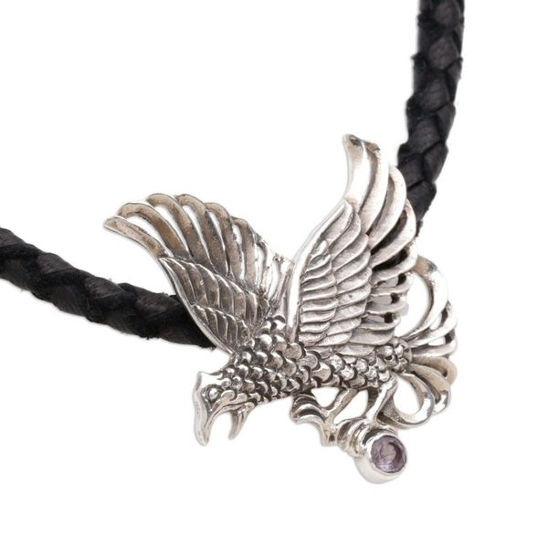 Alternate image for Mens Sterling Silver and Leather Pendant Necklace Silver Hawk