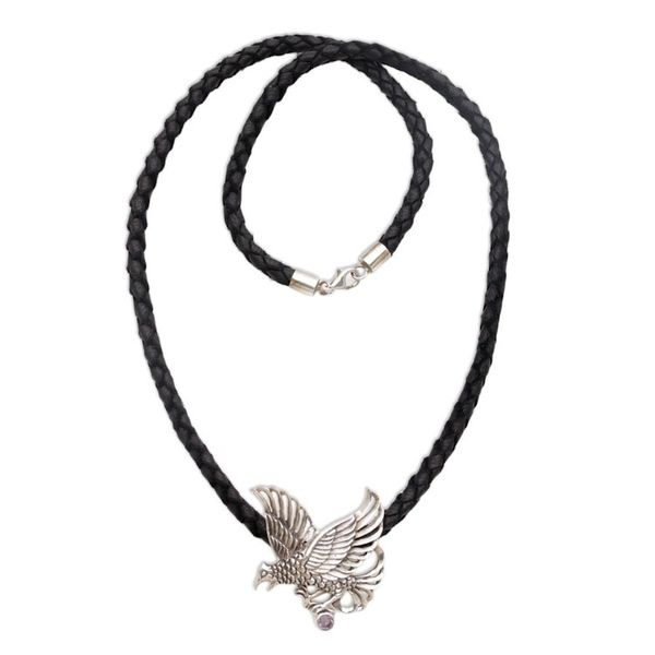Alternate image for Mens Sterling Silver and Leather Pendant Necklace Silver Hawk